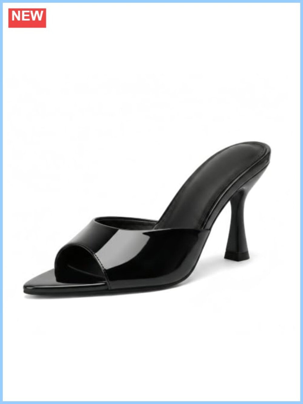 Womens Patent Leather Kitten Heel Mules Pointed Toe Slip On Dress Sandals